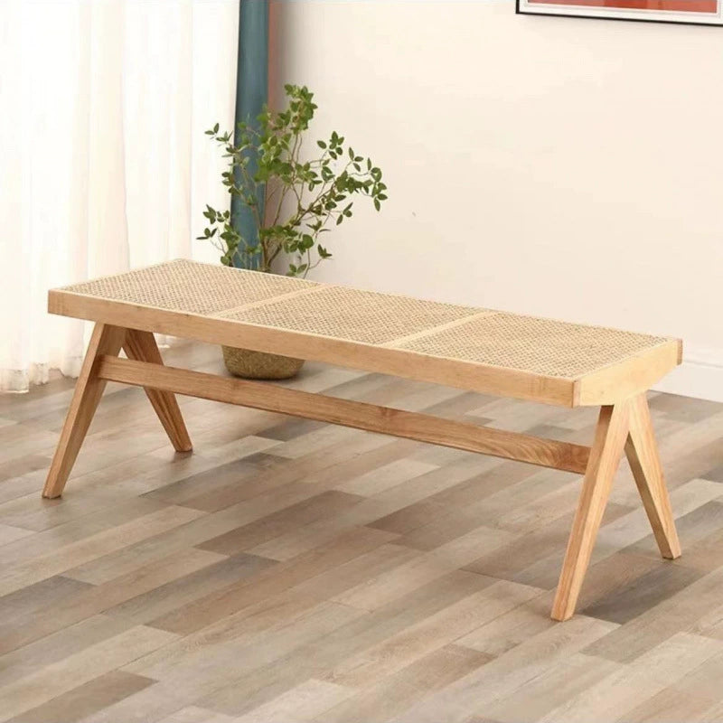 Japanese Woven Rubberwood Rattan Backless Low Stool
