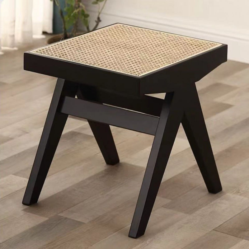 Japanese Woven Rubberwood Rattan Backless Low Stool