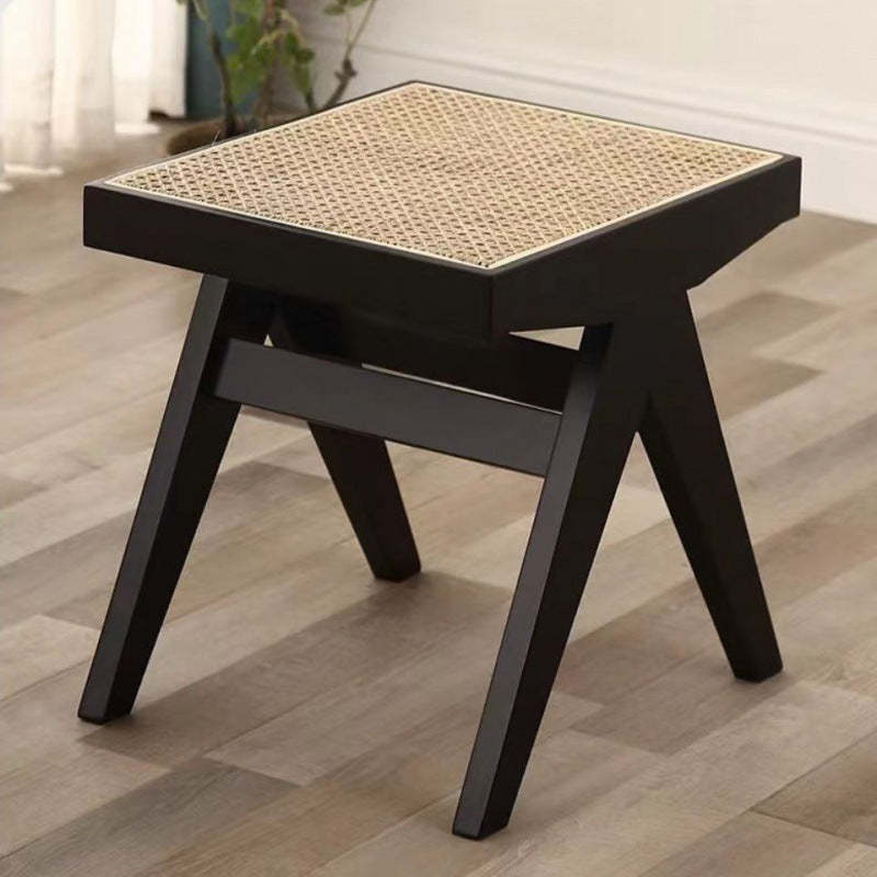 Japanese Rubber Wood Rattan Low Stool