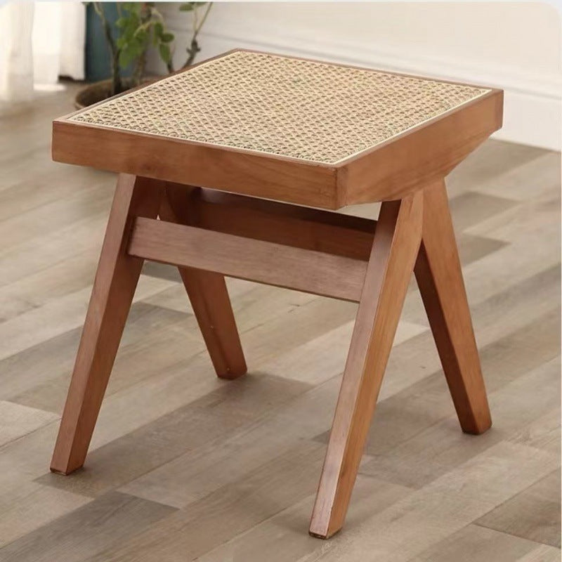 Japanese Woven Rubberwood Rattan Backless Low Stool
