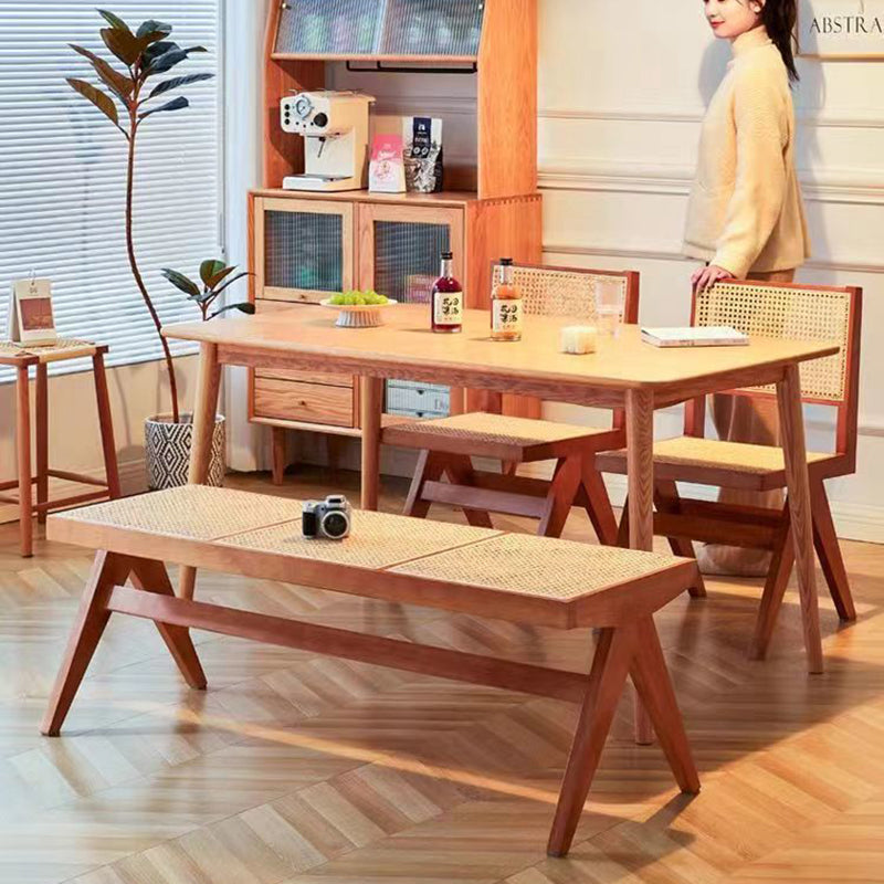 Japanese Woven Rubberwood Rattan Backless Low Stool