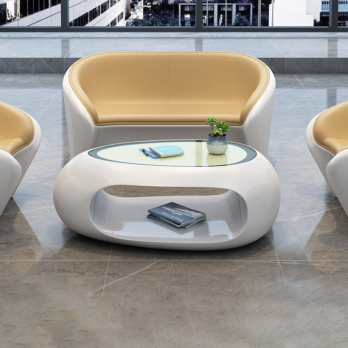 Scandinavian Leather Oval Chair Table Set — Yellow Double Seat Chair