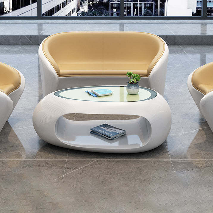 Scandinavian Leather Oval Chair Table Set — Yellow Double Seat Chair