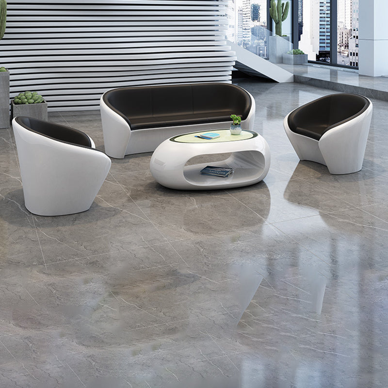 Scandinavian Leather Oval Chair Table Set