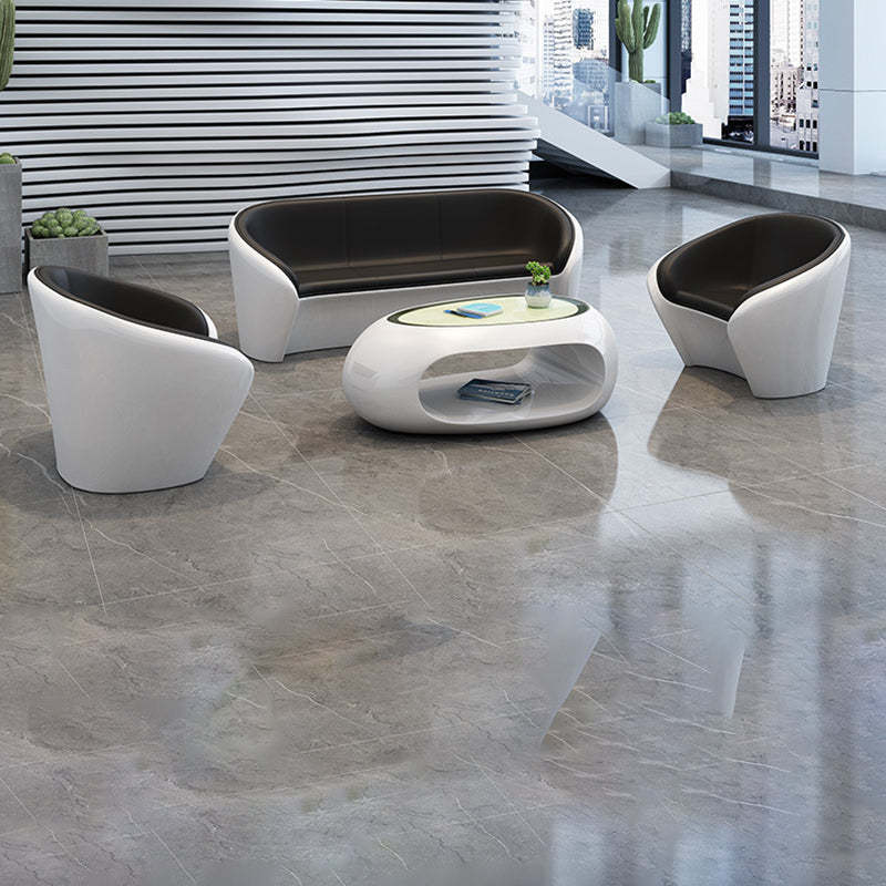 Scandinavian Leather Oval Chair Table Set