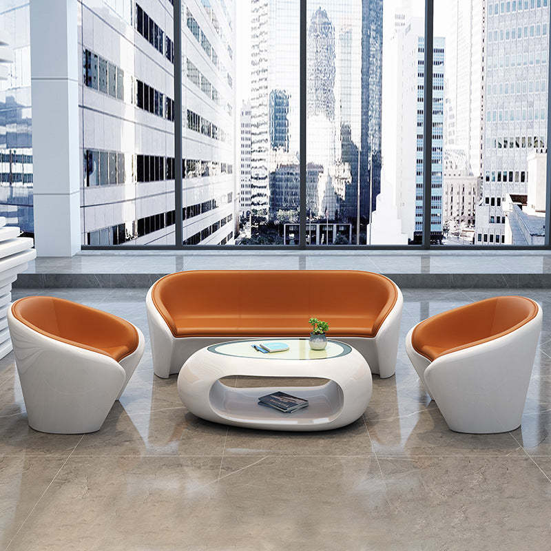 Scandinavian Leather Oval Chair Table Set — Orange Double Seat Chair