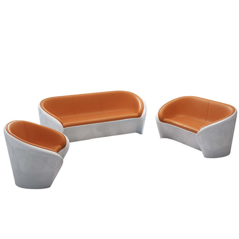 Scandinavian Leather Oval Chair Table Set