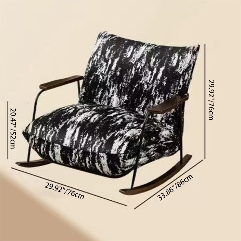French Fabric Iron Rocking Recliner with Footrest — Chair + Footrest / Ink Black