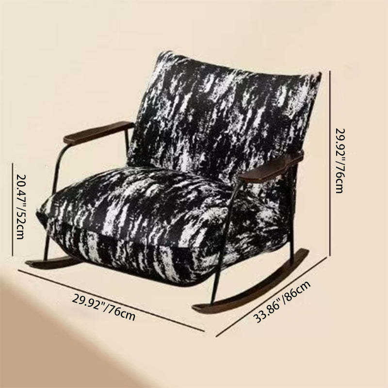 French Fabric Iron Rocking Recliner with Footrest — Chair + Footrest / Ink Black