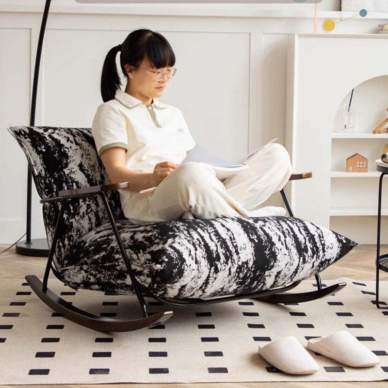 French Fabric Iron Rocking Recliner with Footrest