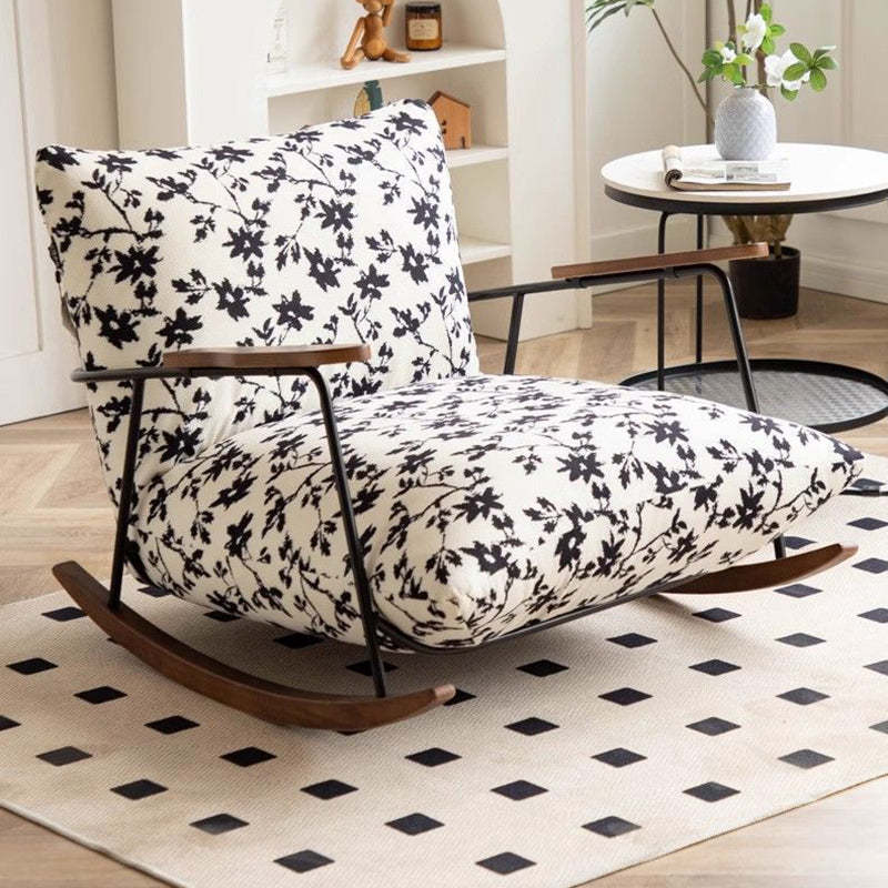 French Fabric Iron Rocking Recliner with Footrest — Chair / Ink Black