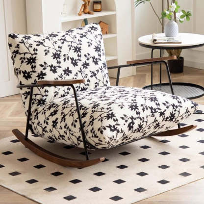 French Fabric Iron Rocking Recliner with Footrest — Chair / Ink Black
