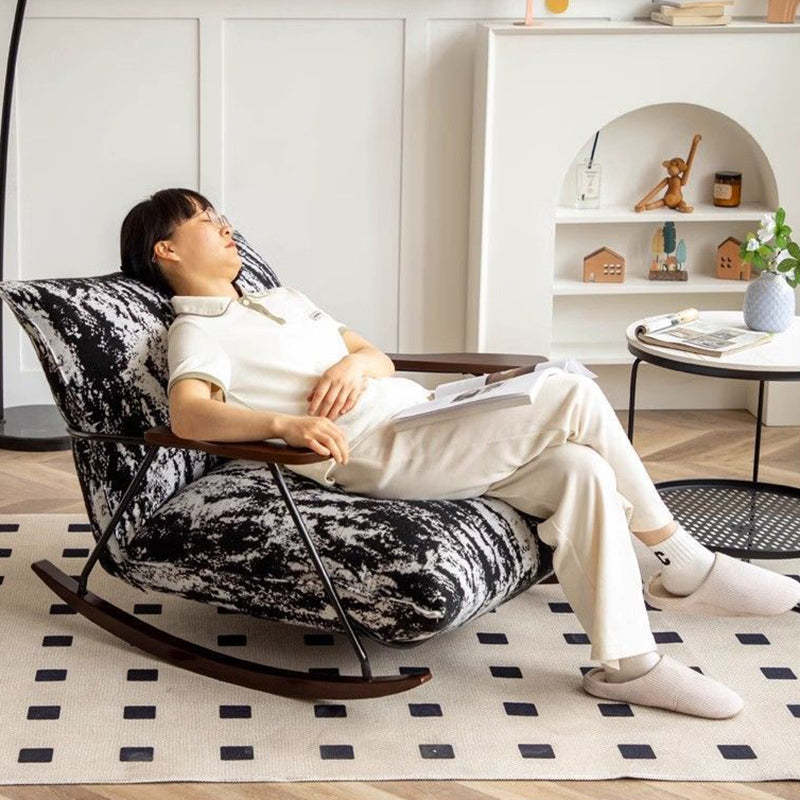 French Fabric Iron Rocking Recliner with Footrest