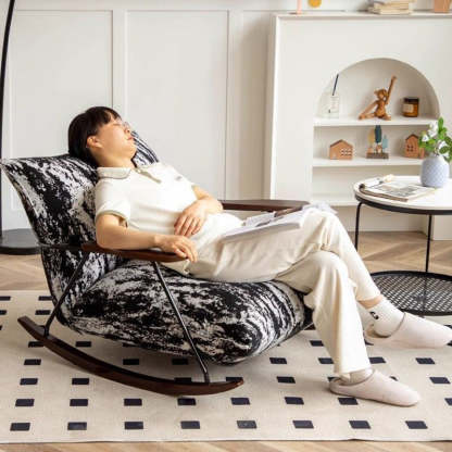 French Fabric Iron Rocking Recliner with Footrest