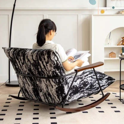 French Fabric Iron Rocking Recliner with Footrest