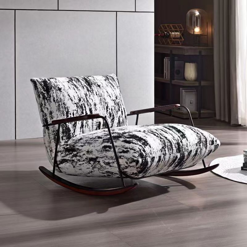 French Fabric Iron Rocking Recliner with Footrest — Chair / Ink White