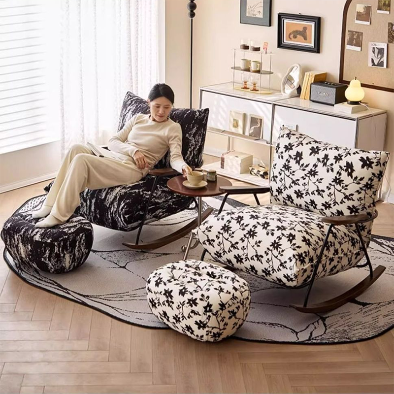 French Fabric Iron Rocking Recliner with Footrest