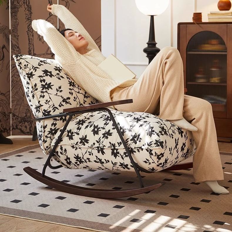 French Fabric Iron Rocking Recliner with Footrest