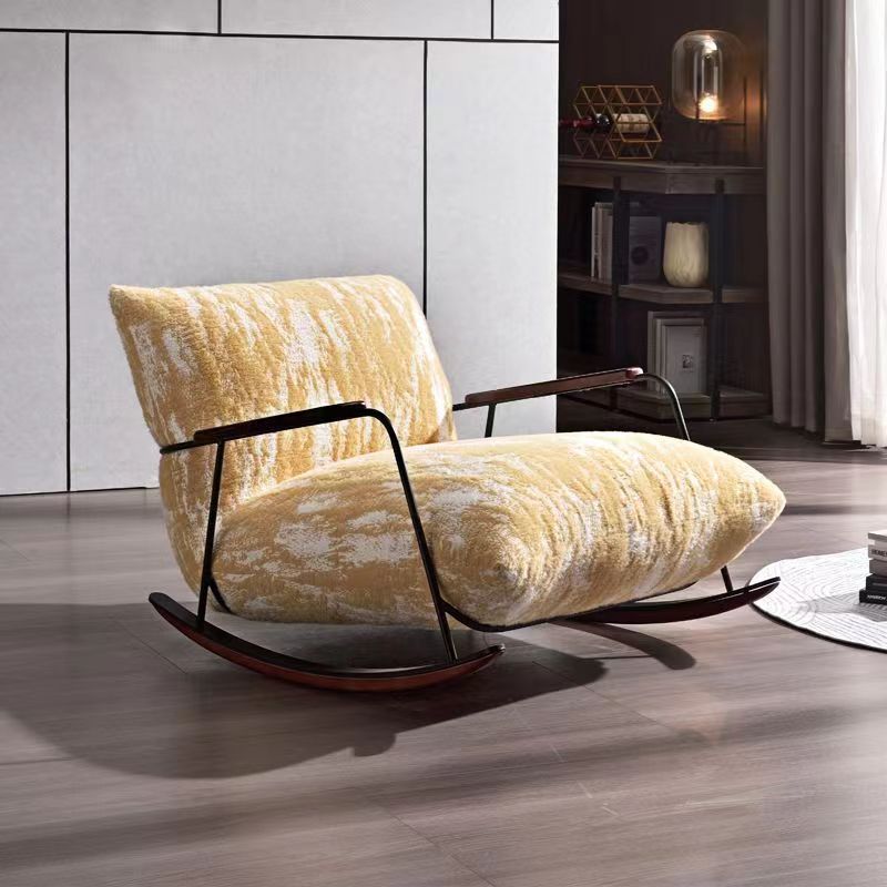 French Fabric Iron Rocking Recliner with Footrest — Chair / Yellow