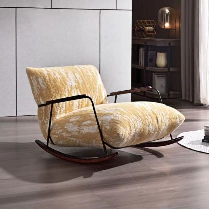 French Fabric Iron Rocking Recliner with Footrest — Chair / Yellow