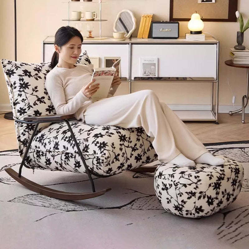 French Fabric Iron Rocking Recliner with Footrest