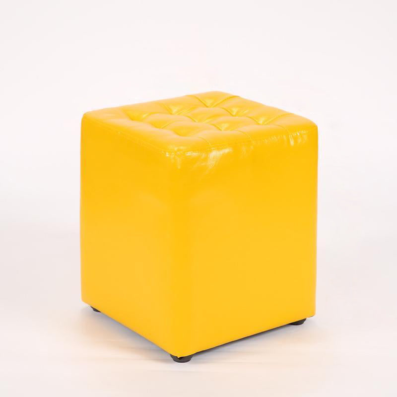 Modern Leather Wood Round Footstool — Square / Gold