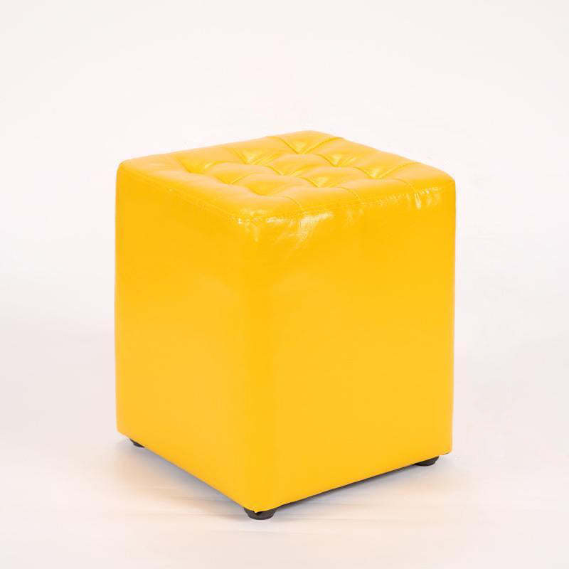 Modern Leather Wood Round Footstool — Square / Gold