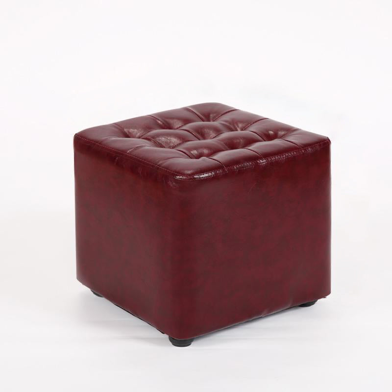 Modern Leather Wood Round Backless Footstool — Square / Gold