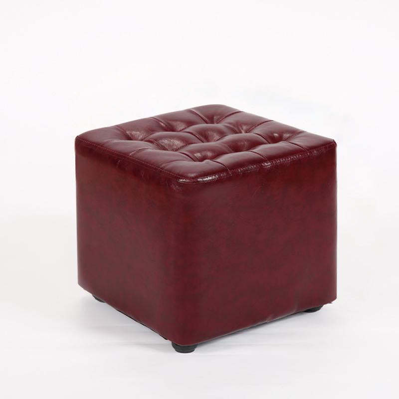 Modern Leather Wood Round Footstool — Square / White