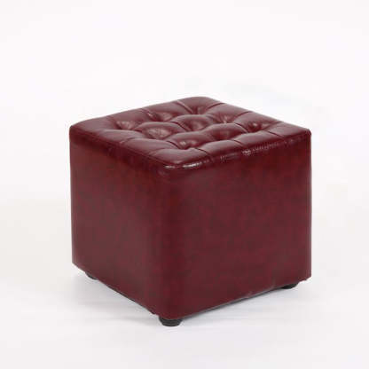 Modern Leather Wood Round Footstool — Square / White