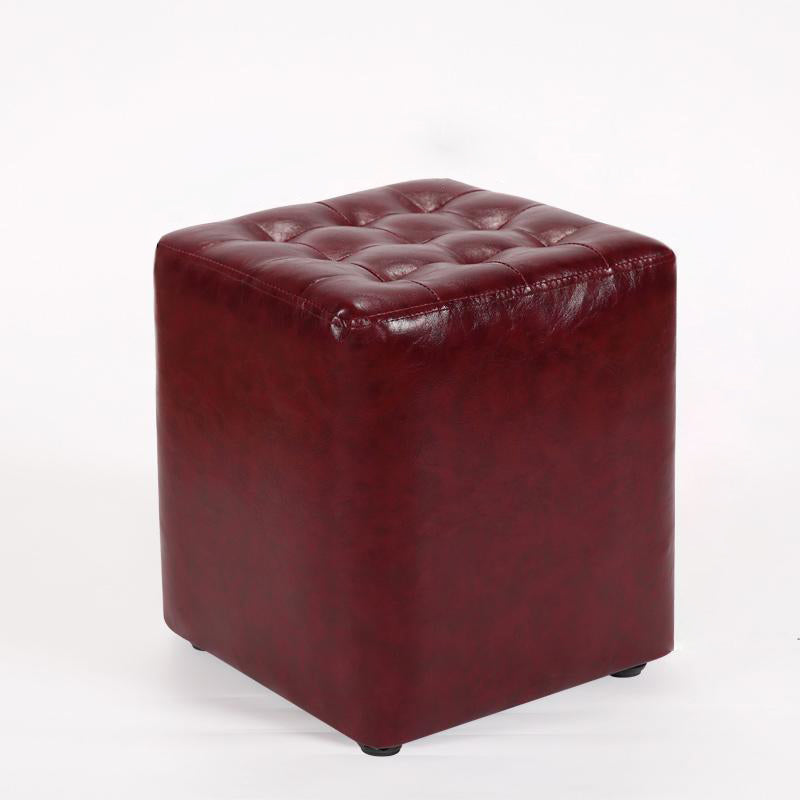 Modern Leather Wood Round Footstool