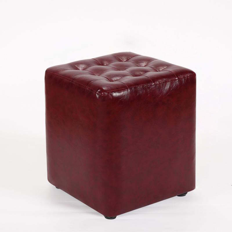 Modern Leather Wood Round Footstool