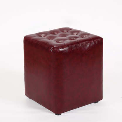 Modern Leather Wood Round Footstool