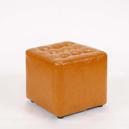 Modern Leather Wood Round Backless Footstool
