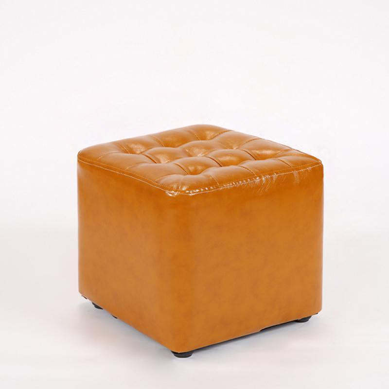 Modern Leather Wood Round Footstool