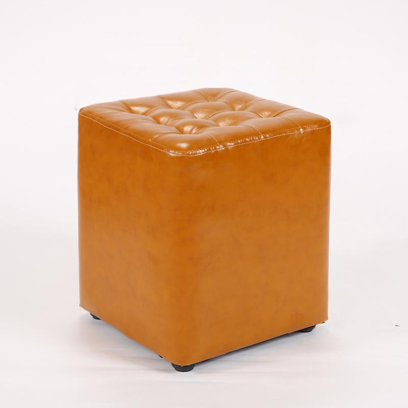 Modern Leather Wood Round Backless Footstool