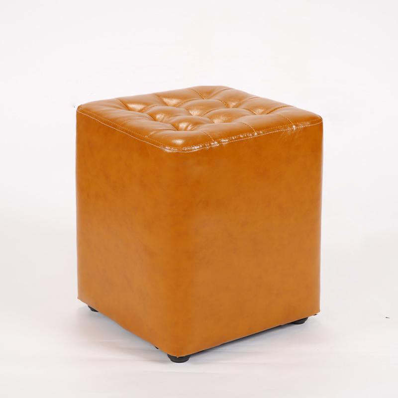 Modern Leather Wood Round Footstool