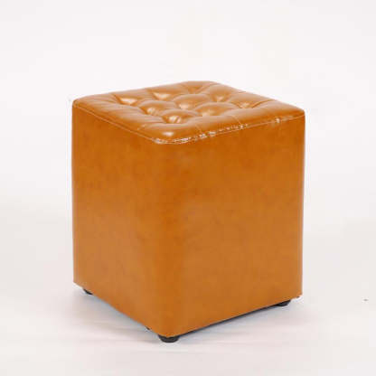 Modern Leather Wood Round Footstool