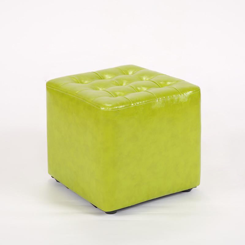 Modern Leather Wood Round Backless Footstool