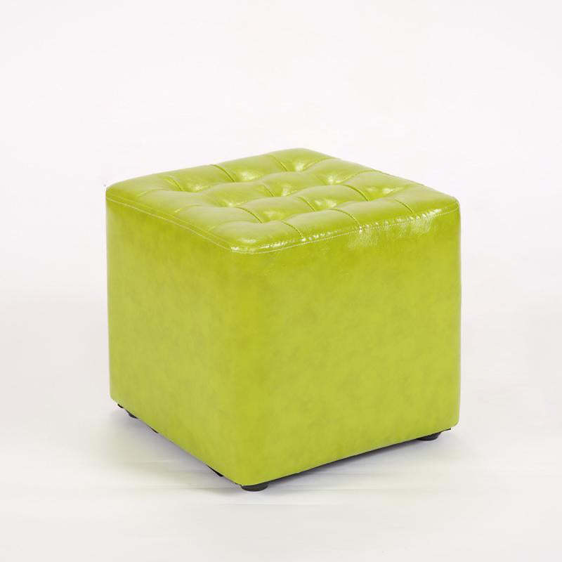 Modern Leather Wood Round Footstool