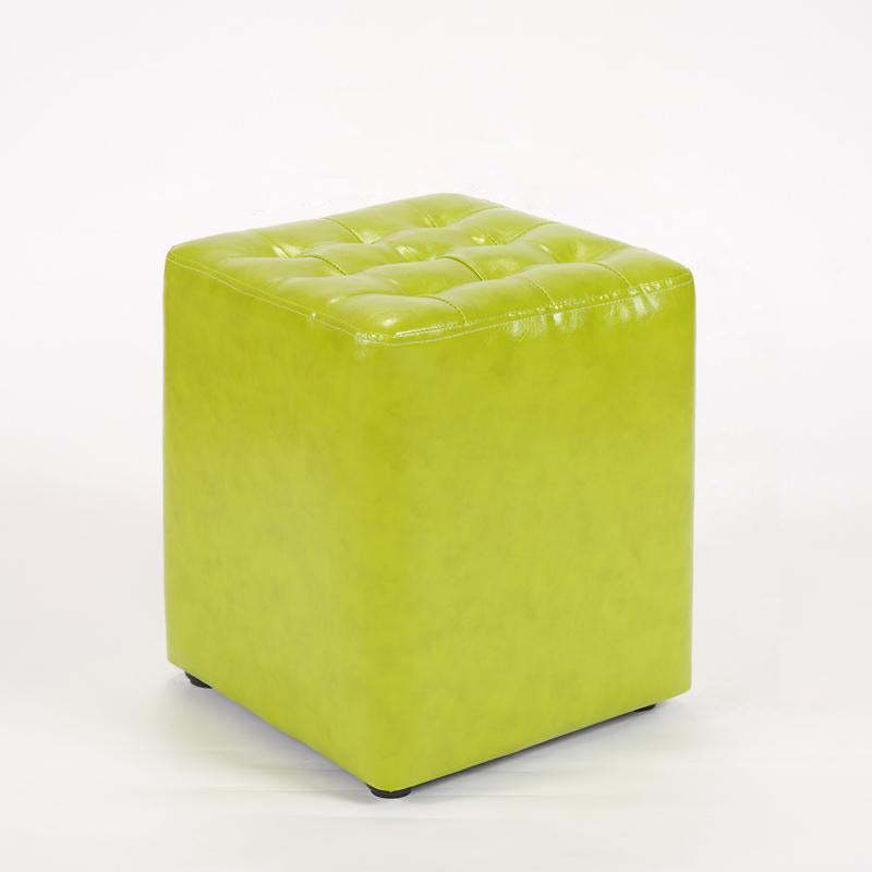 Minimalist footstool round wood footstools in leather — 12.2" L x 12.2" W x 14" H / Square / Green