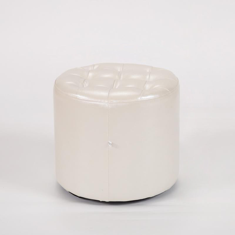 Modern Leather Wood Round Backless Footstool