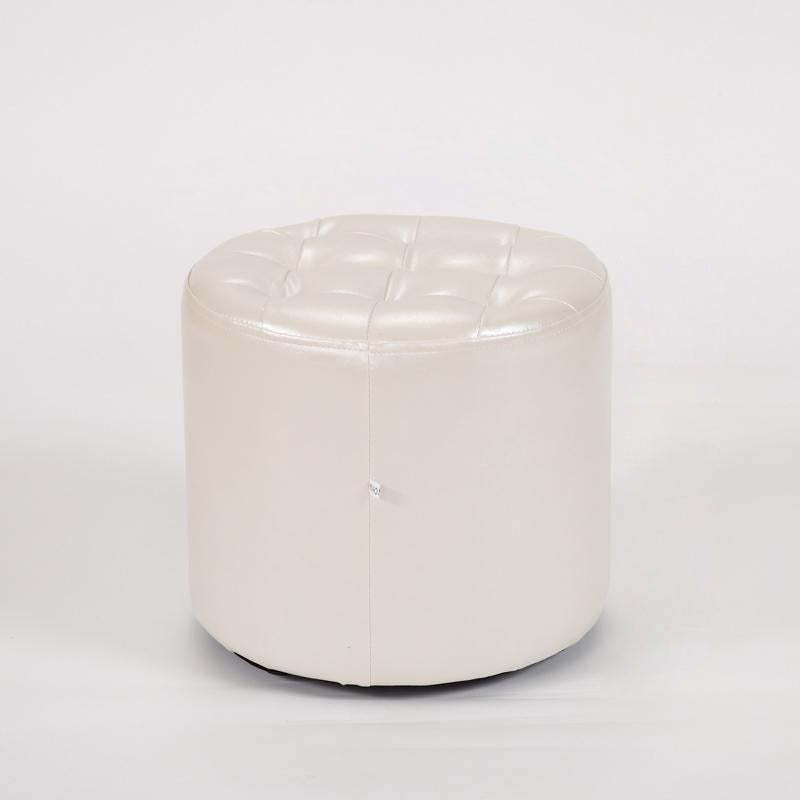 Modern Leather Wood Round Footstool
