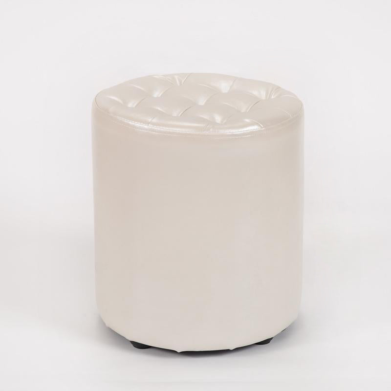 Modern Leather Wood Round Backless Footstool
