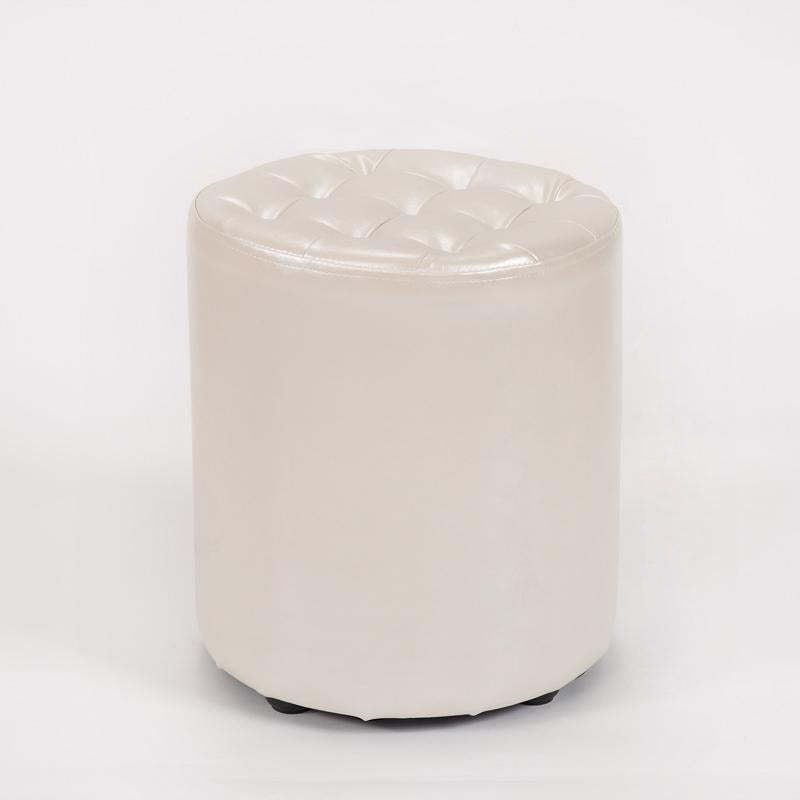 Modern Leather Wood Round Backless Footstool