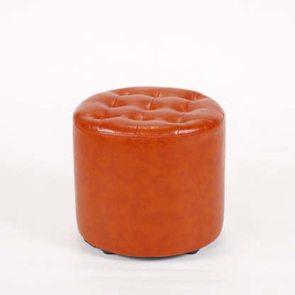 Modern Leather Wood Round Backless Footstool