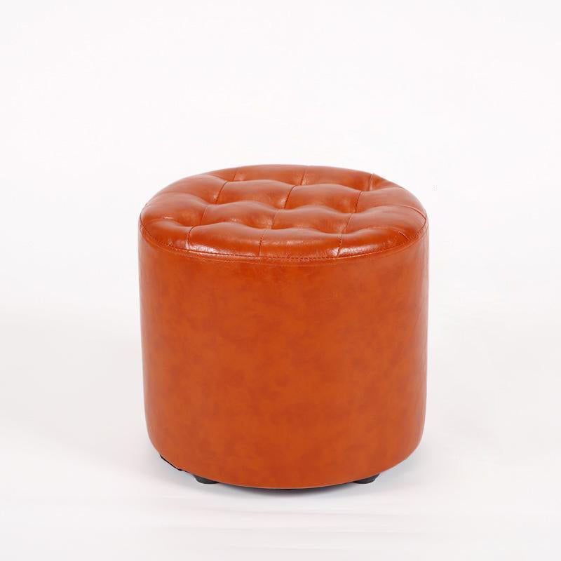 Modern Leather Wood Round Footstool