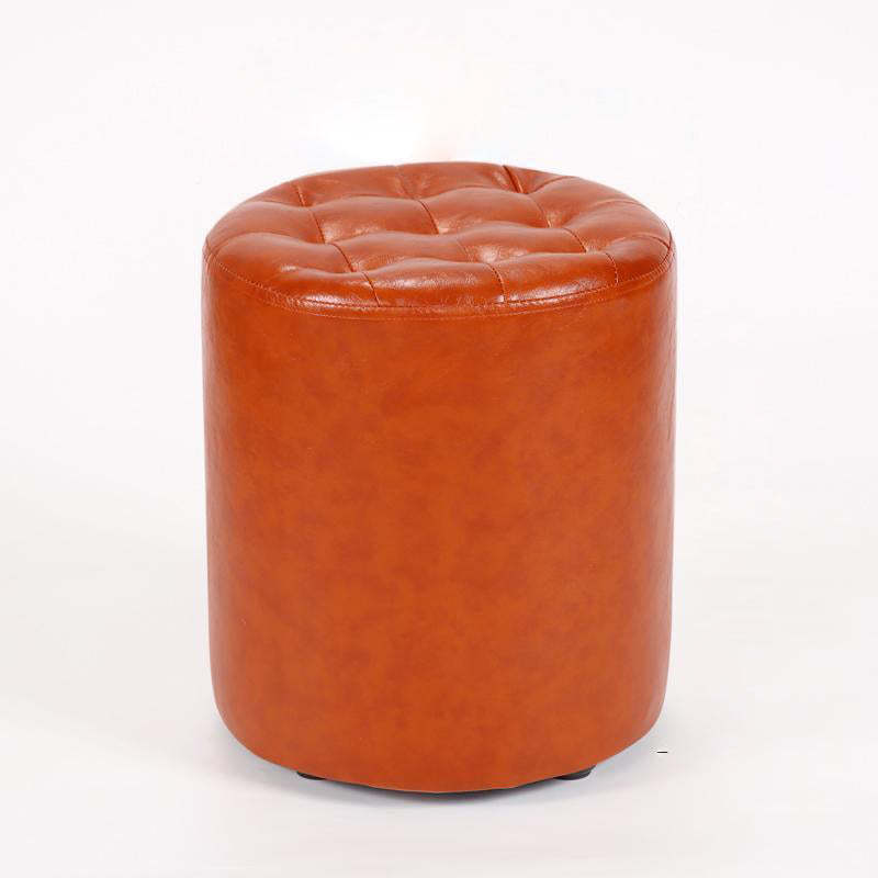 Minimalist round backless wood footstools in leather — Large / Orange