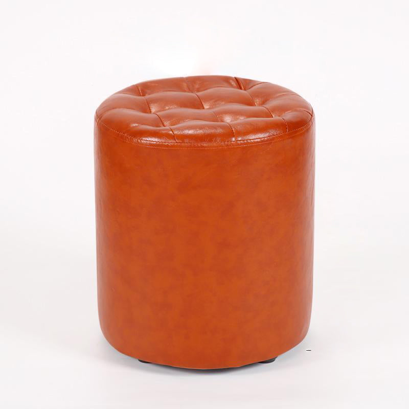 Modern Leather Wood Round Footstool