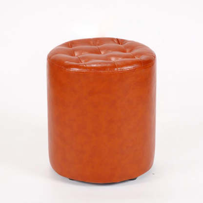Modern Leather Wood Round Footstool